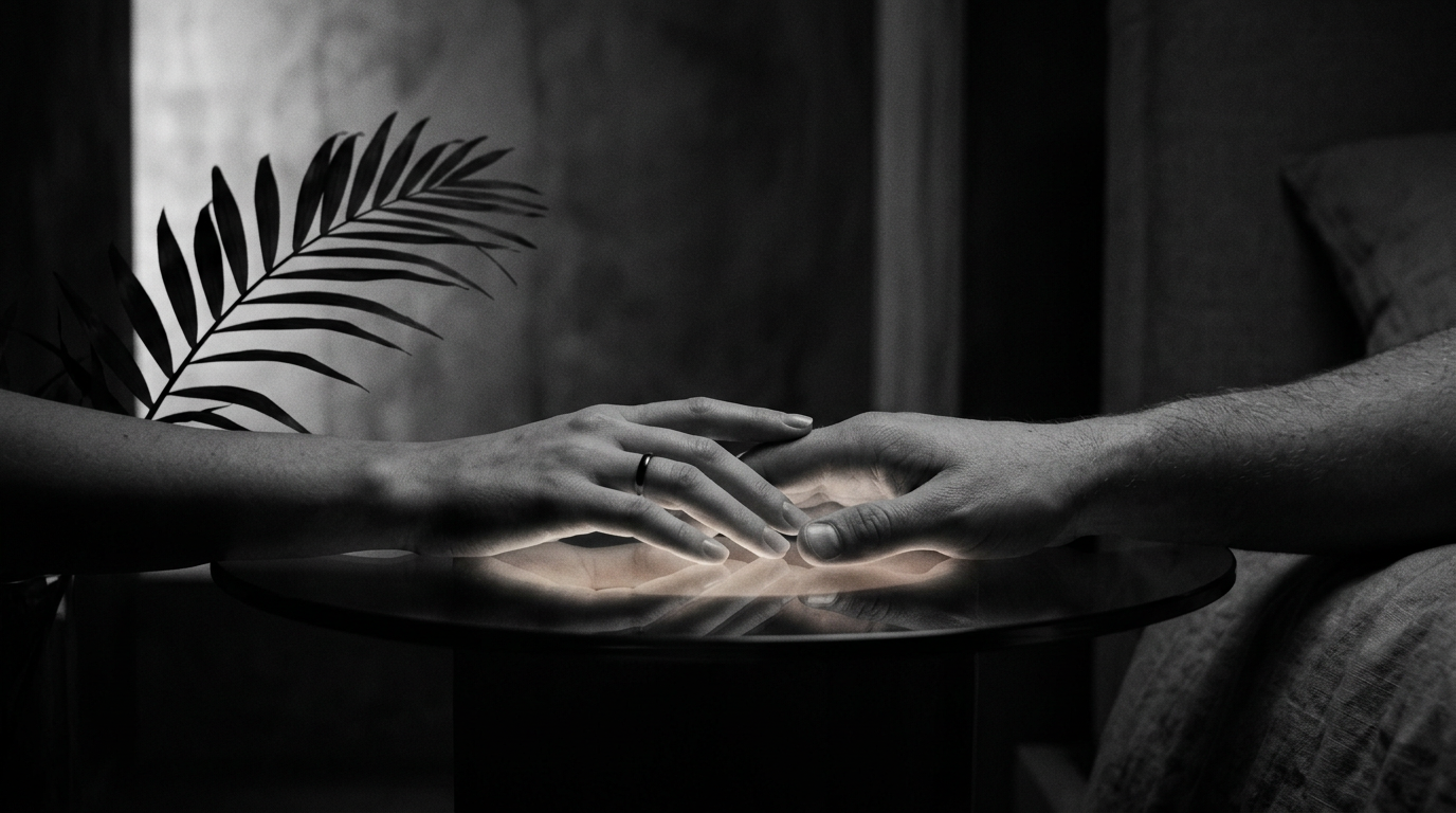 Clean contact aesthetic with soft botanical lighting